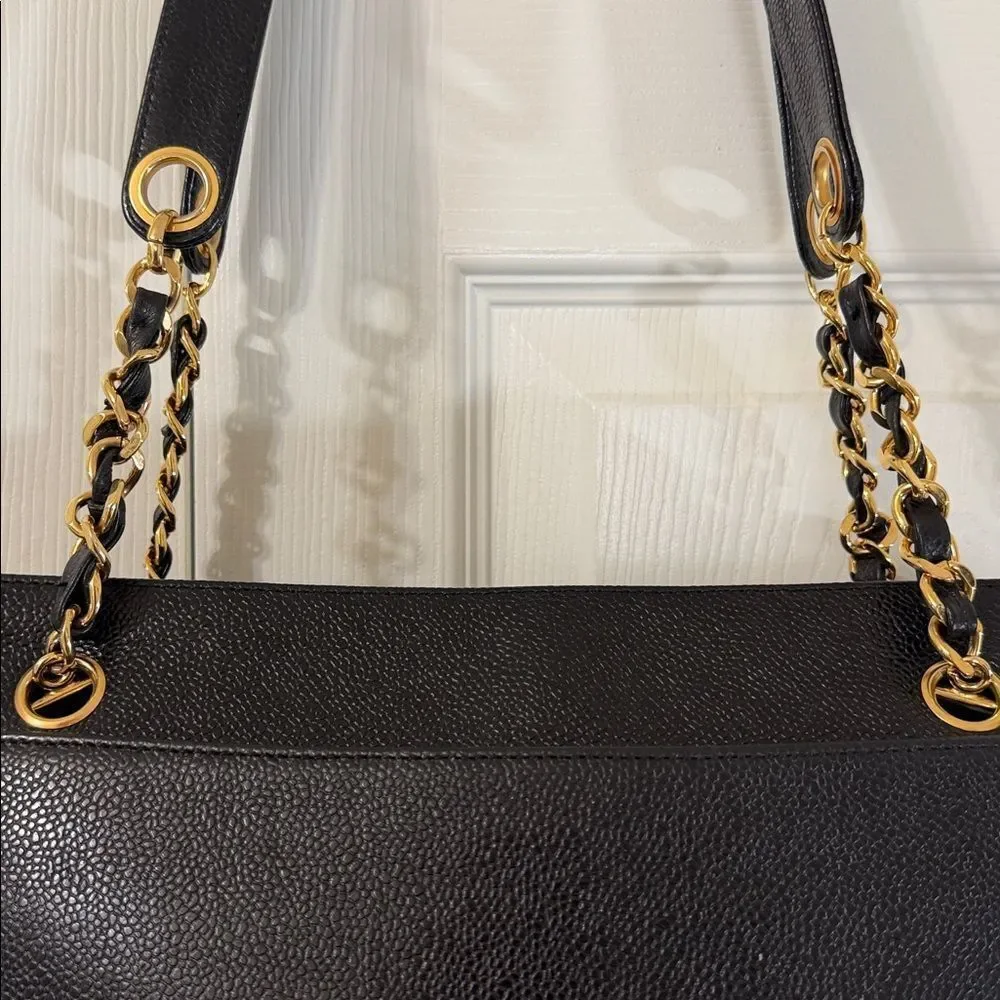 Authentic Chanel Triple CC Black/Gold Caviar Leather Chanel Shoulder Bag.